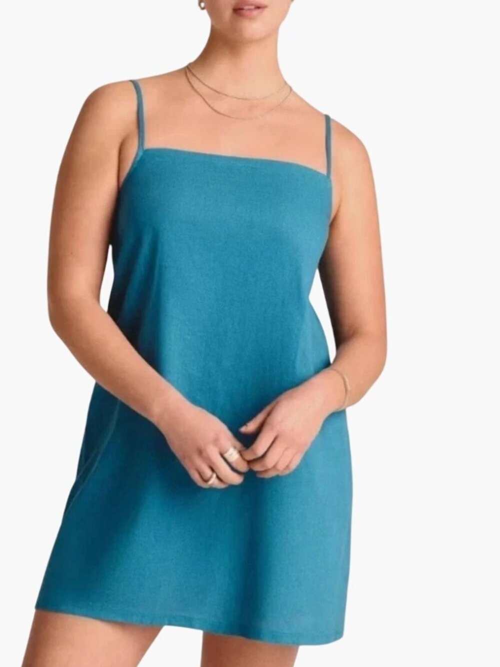 NEW Vitamin A Women's Crepe Jade Mini Swim Cover Up Dress - Blue - Size Medium